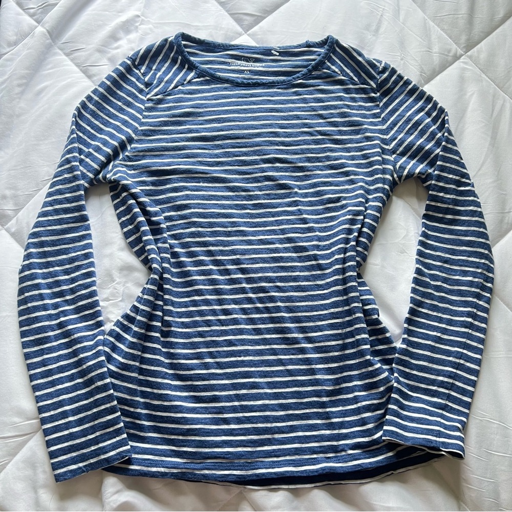 Vineyard Vines Navy and White Striped Long Sleeve Tee